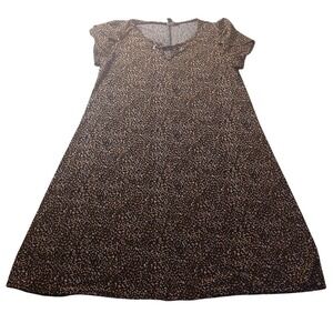 Espresso Leopard Animal Print Mini Dress S Keyhole Neckline Short Sleeve Trendy‎
